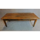 An antique elm farmhouse style refectory table fitted two frieze drawers on square section