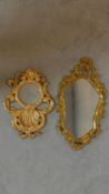 A carved giltwood Florentine style wall mirror and a smaller similar. 82x47cm (Largest)