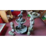 A miscellaneous collection of stone garden figures, fountain, cupid, lion etc. H.95 (tallest)