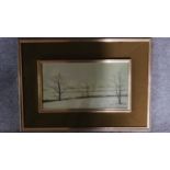 An oil on board, winter landscape, signed Michael Hill in 1970's vintage frame. 54x76cm