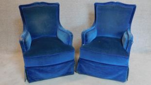 A pair of mid 20th century shaped upholstered bedroom chairs. H.90cm