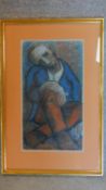 A framed and glazed pastel study of a seated man, indistinctly signed. 70x46cm