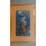 A framed and glazed pastel study of a seated man, indistinctly signed. 70x46cm