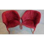 A pair of buttoned tub shaped bedroom chairs. H.85cm