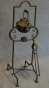 A late Victorian brass kettle and burner on stand with tongs. H.82 (stand)