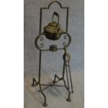 A late Victorian brass kettle and burner on stand with tongs. H.82 (stand)