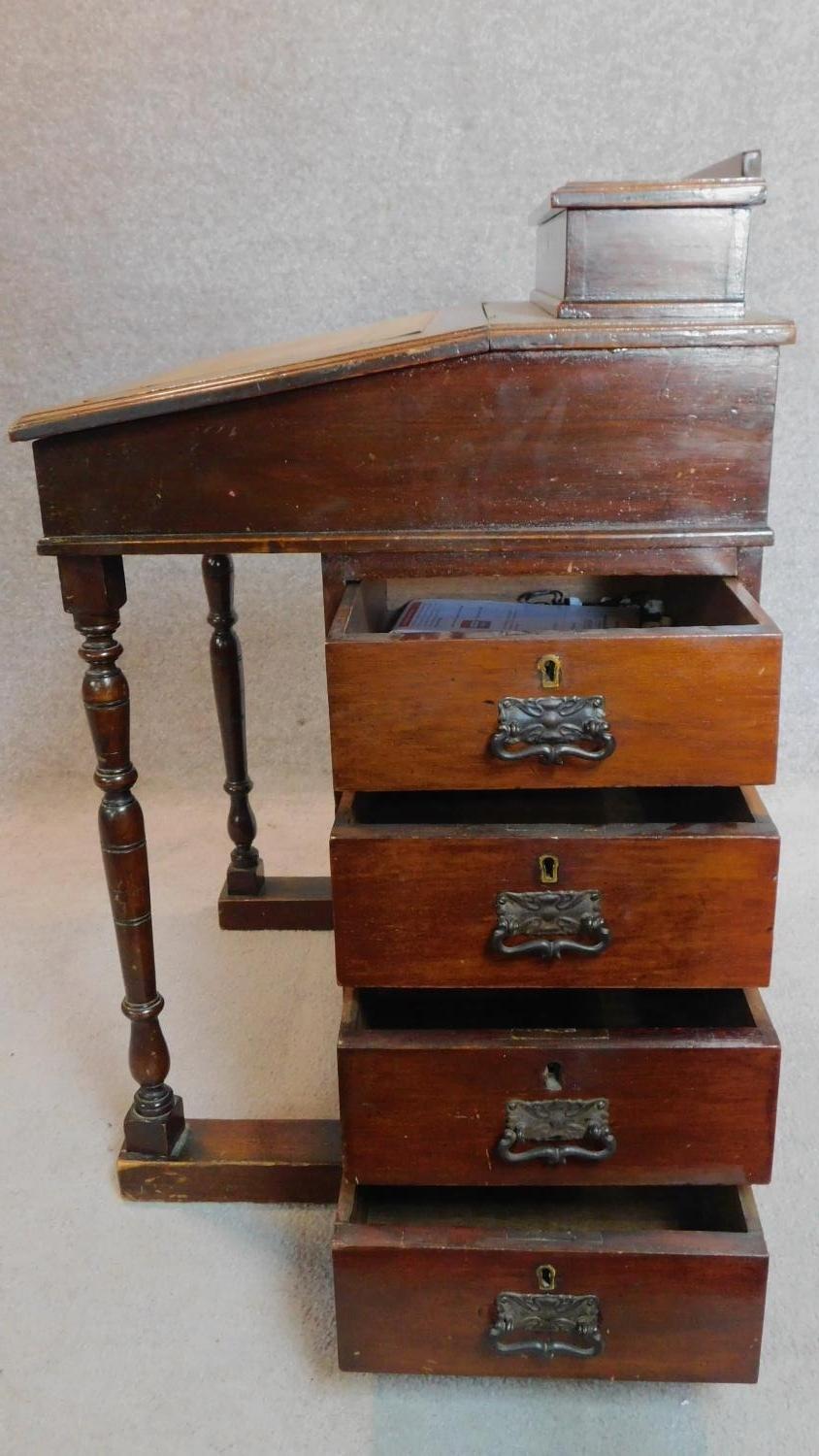 A Edwardian mahogany and inlaid davenport fitted four drawers. 81x53x53cm - Image 4 of 7