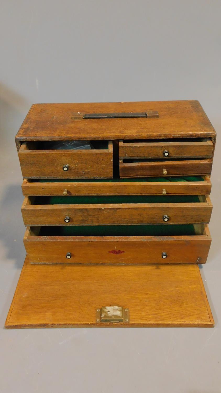 A late 19th century fitted specimen box with fall front and maker's mark. 28x40x19cm - Image 3 of 6