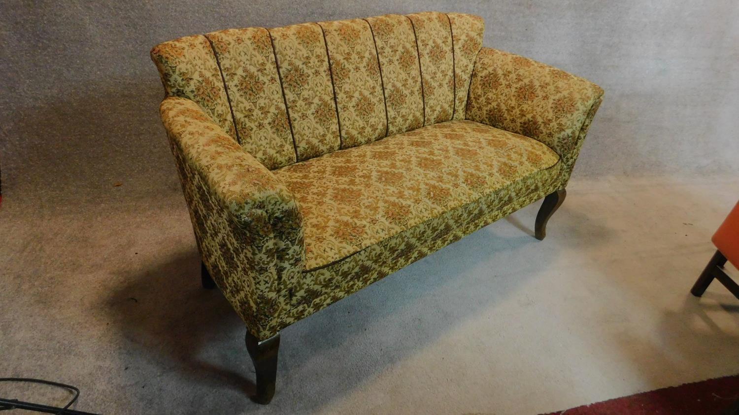 An Edawrdian sofa in original floral tapestry style upholstery on mahogany cabriole supports. - Image 3 of 6