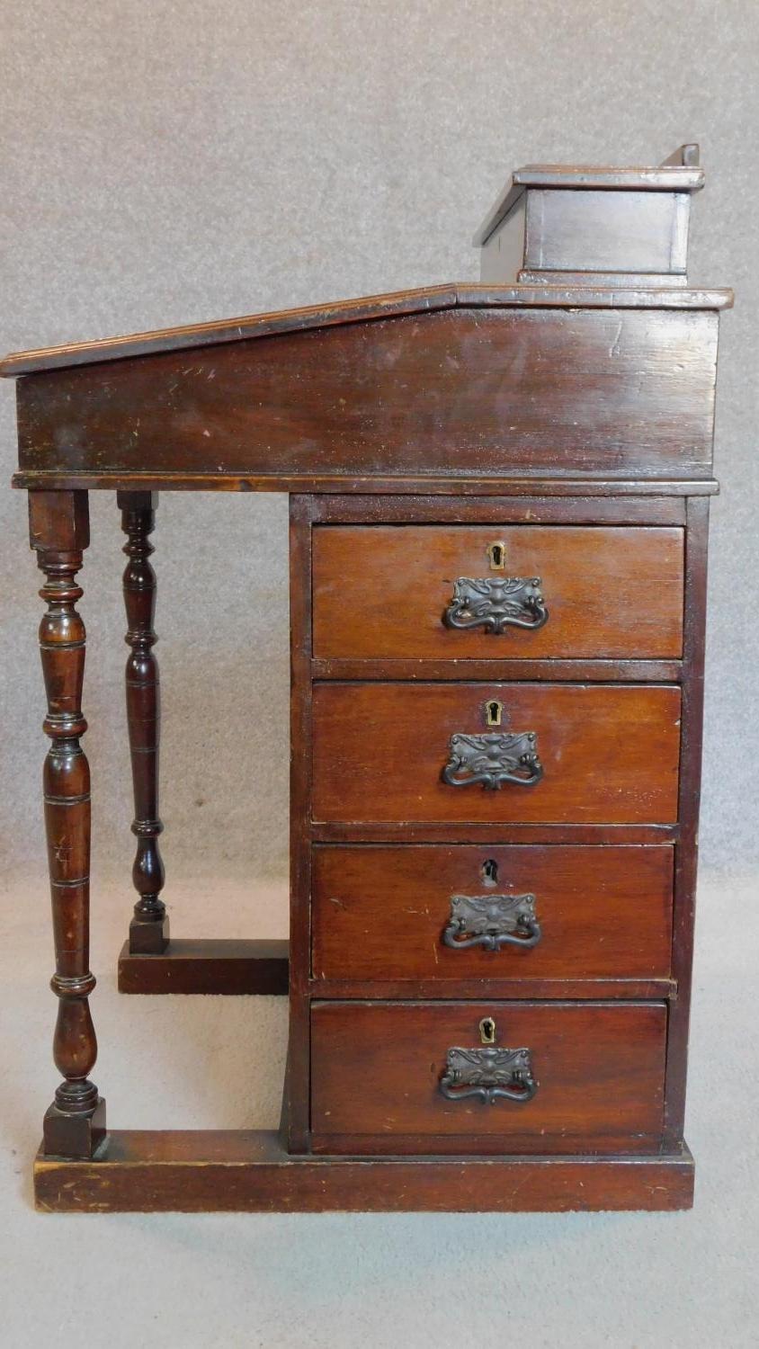 A Edwardian mahogany and inlaid davenport fitted four drawers. 81x53x53cm - Image 3 of 7