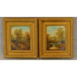 A pair of 19th century gilt framed oils on card, landscapes, unsigned. 35x31cm