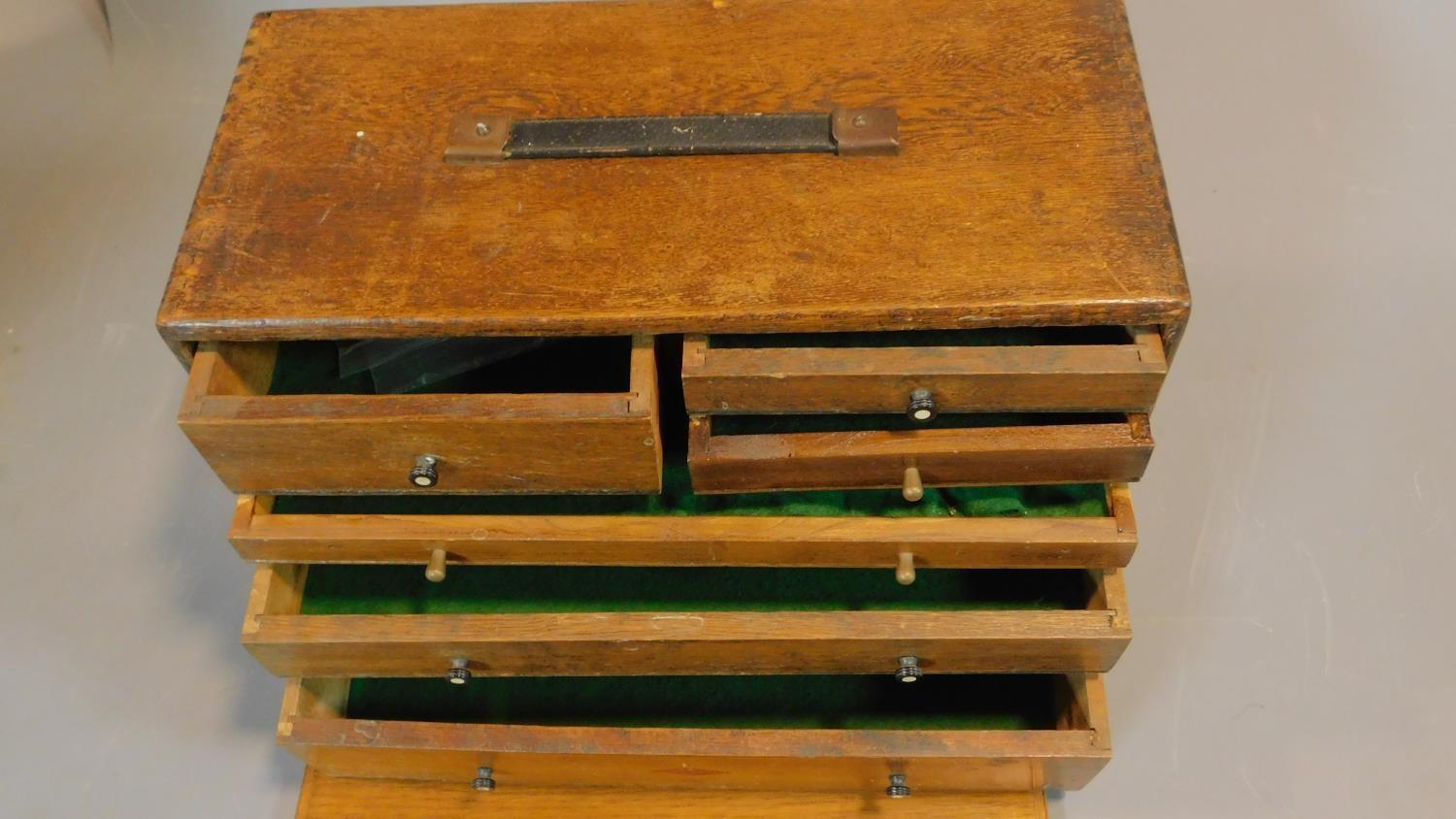 A late 19th century fitted specimen box with fall front and maker's mark. 28x40x19cm - Image 4 of 6
