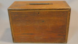 A late 19th century fitted specimen box with fall front and maker's mark. 28x40x19cm