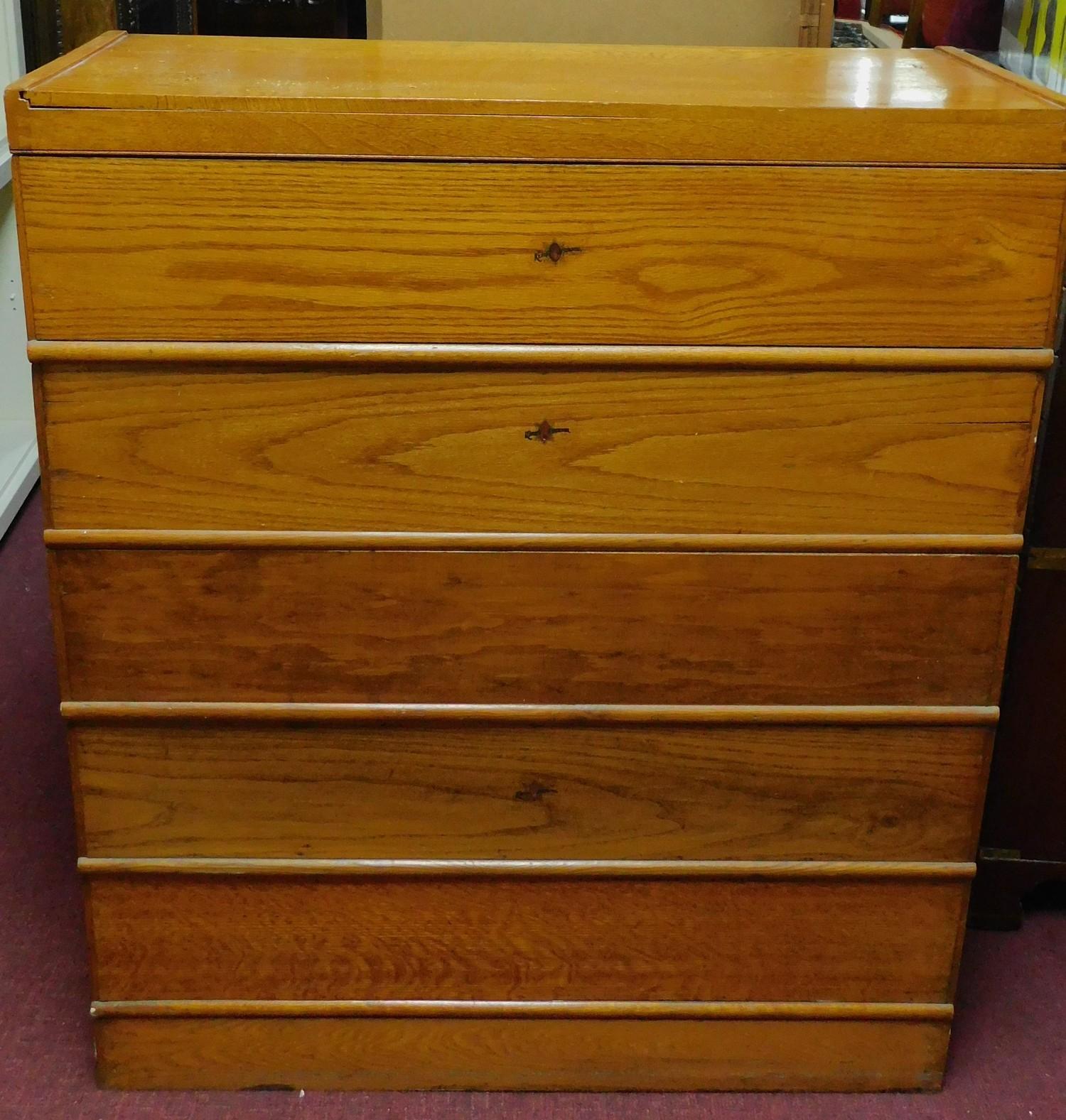 An American oak seven section (including plinth base and top) filing cabinet by Kenrick and - Image 9 of 10