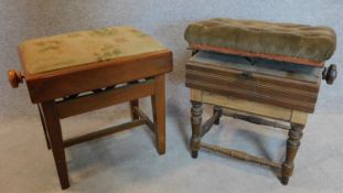 Two adjustable piano stools. 55x52x40cm