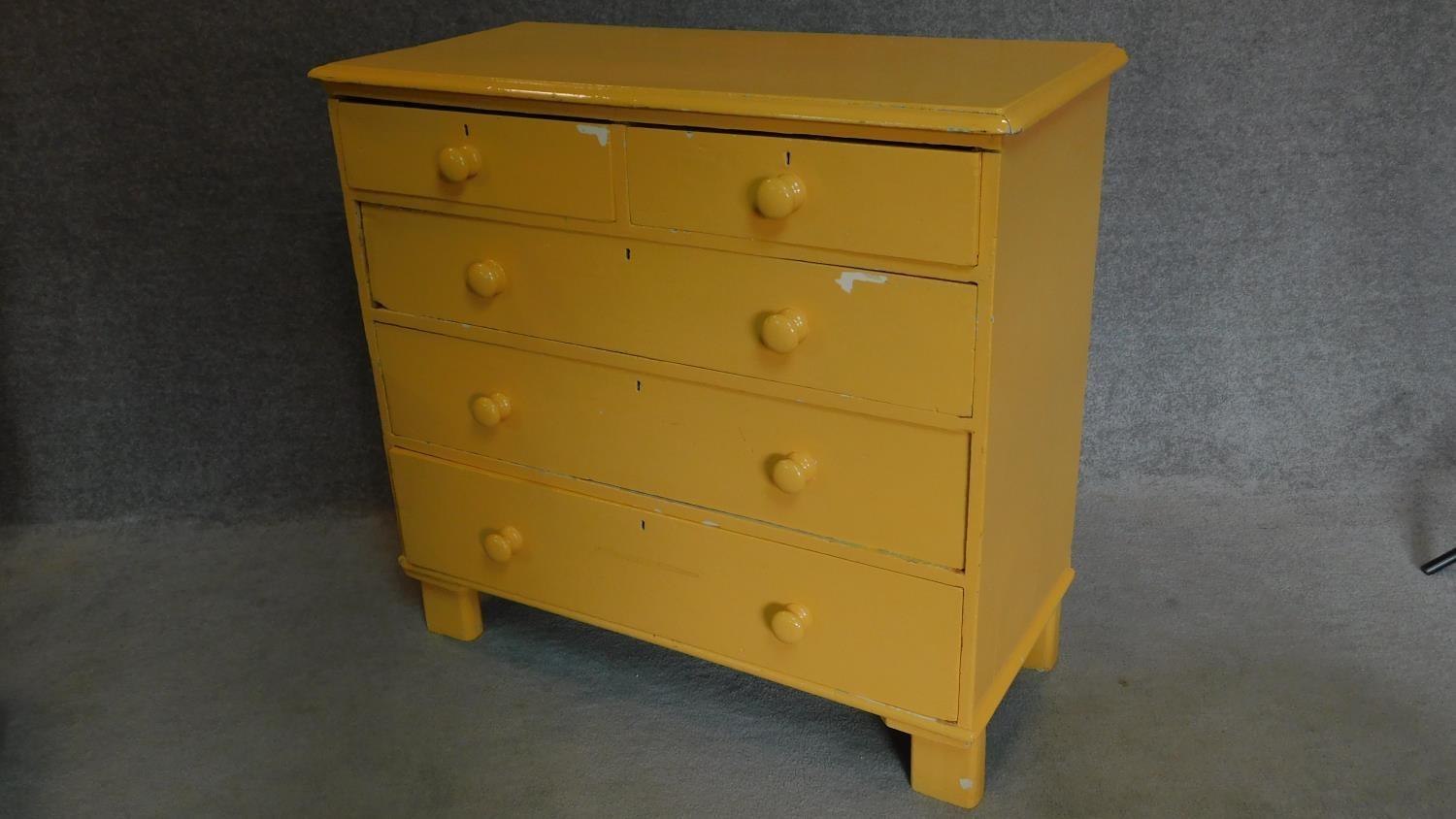 A painted Victorian pine chest of two short over three long drawers. 99x108x51cm - Image 3 of 4