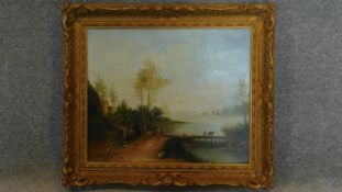 A gilt framed oil on canvas, figures in an Italianate landscape, unsigned. 66x76cm