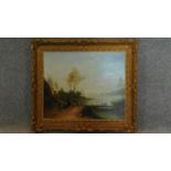 A gilt framed oil on canvas, figures in an Italianate landscape, unsigned. 66x76cm