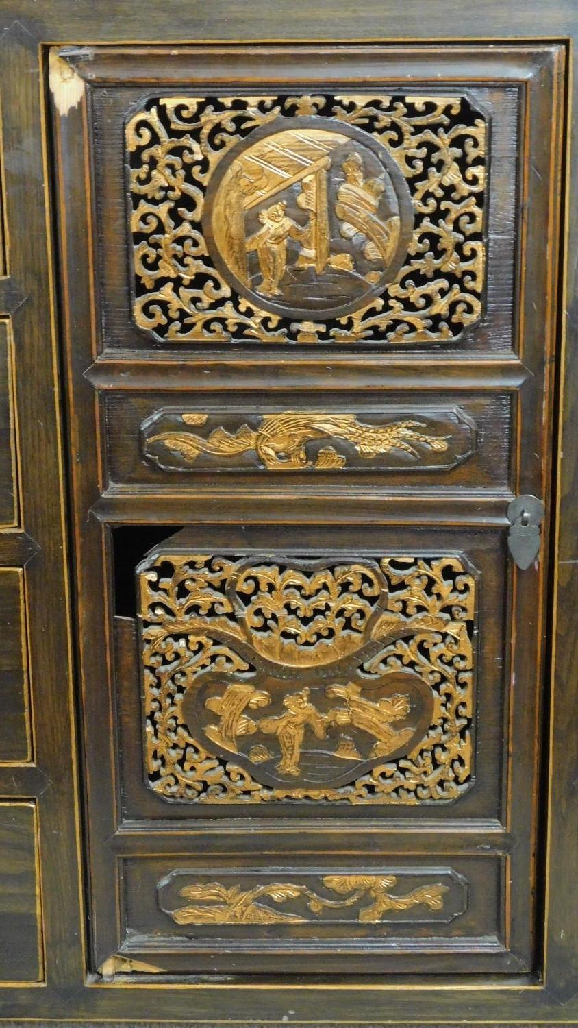 A lacquered and carved Chinese sideboard fitted central cupboard flanked by drawers. 90x180x45cm - Image 5 of 10