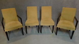 A set of four contemporary dining chairs in cream faux suede. H.90cm