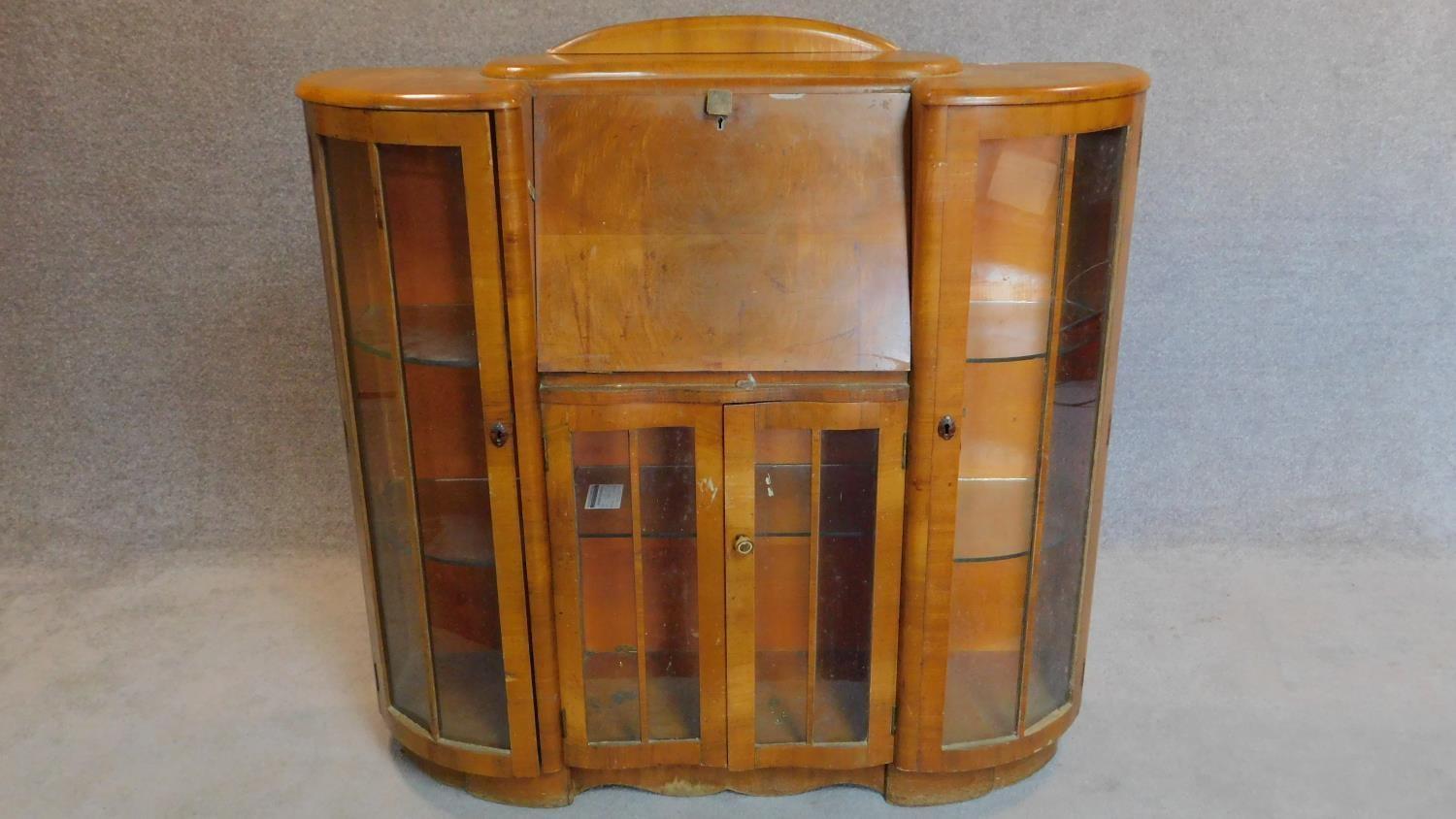 A burr walnut Art Deco style bureau/cabinet. 111x12x34cm