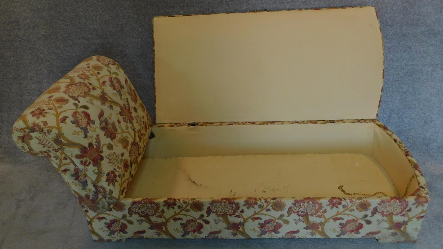 An Edwardian floral upholstered ottoman or day bed with adjustable reclining action. 40x185x68cm - Image 2 of 4