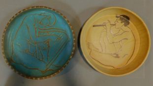 Two Art pottery ceramic bowls. 31.5x31.5cm