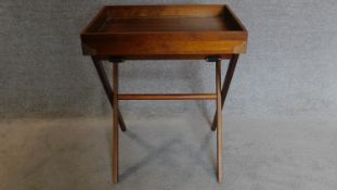 A Georgian style brass bound butlers tray on folding stand. H.72cm