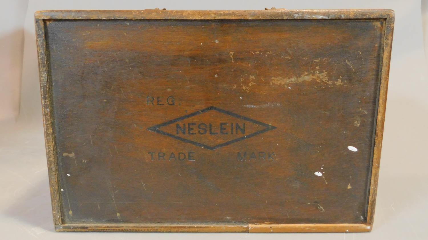 A late 19th century fitted specimen box with fall front and maker's mark. 28x40x19cm - Image 6 of 6