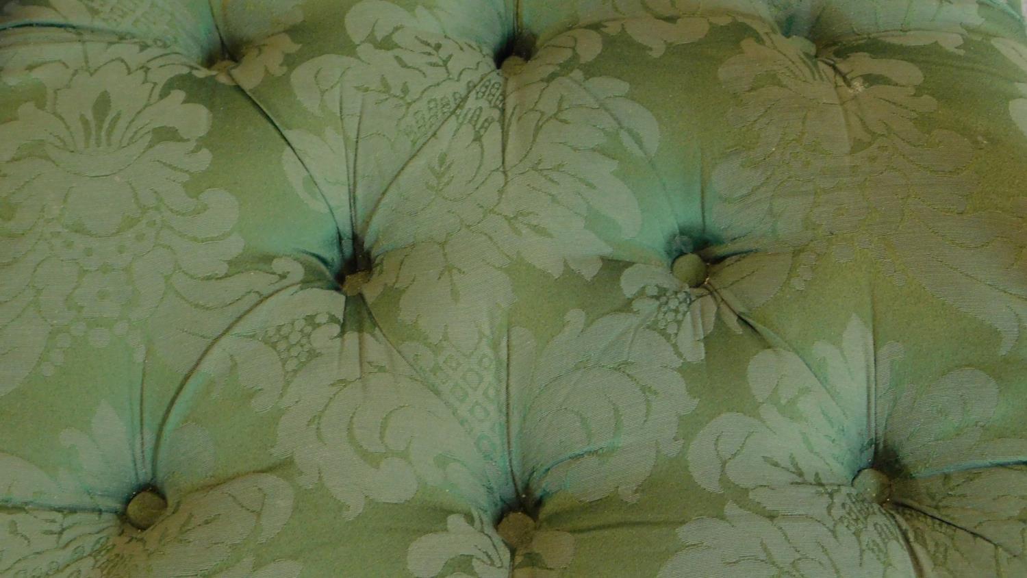 A pair of William IV style mahogany armchairs in buttoned floral green upholstery on turned tapering - Image 7 of 7