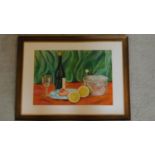 A framed oil on board, still life, signed V.D. Thoms 1962. 54x39cm