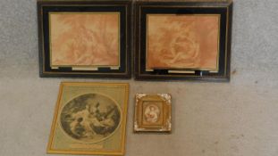 A pair of late 19th century framed and glazed prints and two other smaller framed prints. 41x34cm