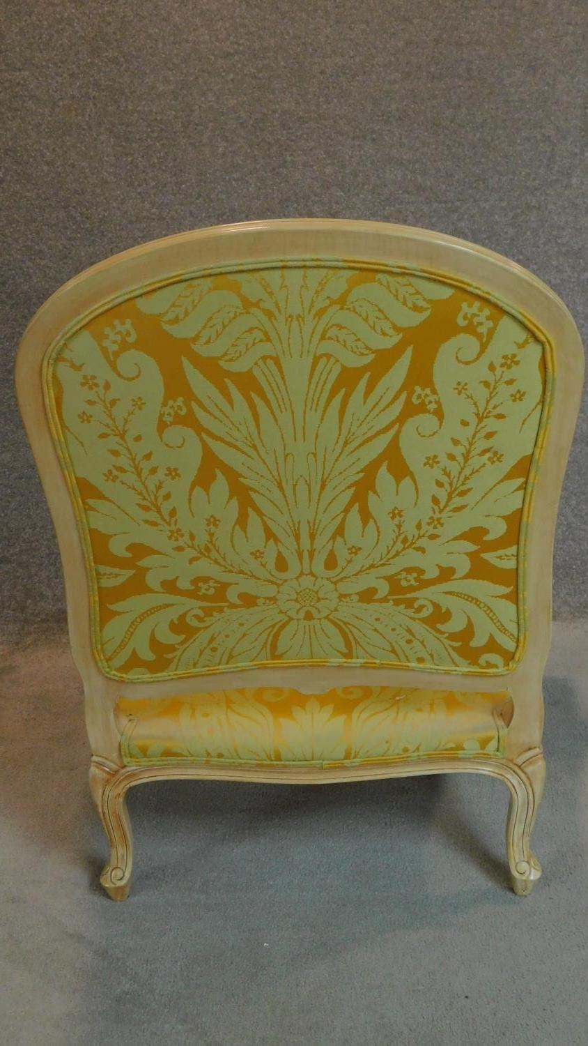 A pair of French style fauteuil with distressed painted frames in lemon floral upholstery. H.102cm - Image 7 of 8