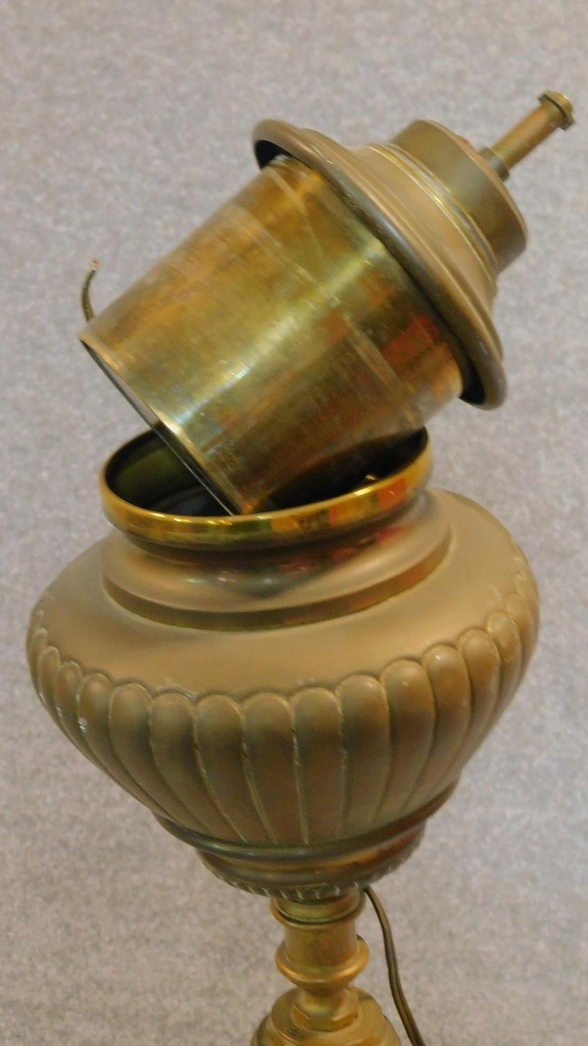 A 19th century brass floor standing oil lamp converted to electricity. H.140cm - Image 4 of 5