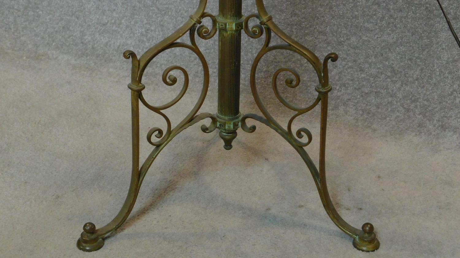 A 19th century brass floor standing oil lamp converted to electricity. H.140cm - Image 2 of 5