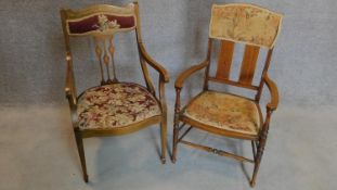 Two late Victorian inlaid armchairs. H.88cm