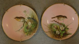 A pair of 19th century hand painted wall plates retailed by Apsley Pellat and Co. 24x24cm