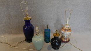 A miscellaneous collection of five various table lamp bases. H.80cm