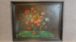 A 19th century oil on canvas, Dutch style vase of flowers in ebonised frame. 85x105cm