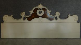 An ornate floral inlaid and painted large sized headboard. 100x227cm