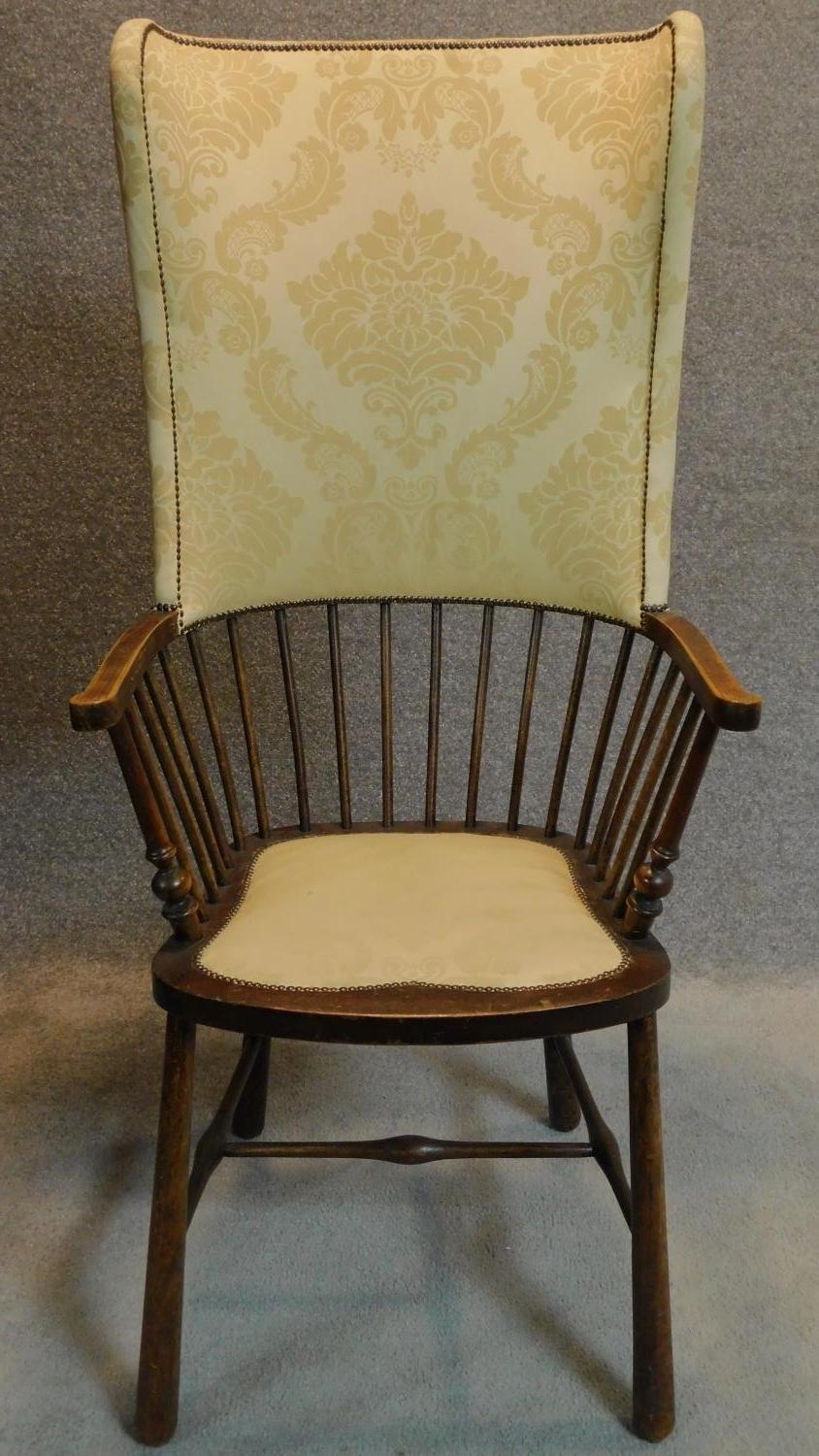 A late 19th century Arts and Crafts Shoolbred armchair, label to base. H.123cm - Image 2 of 8