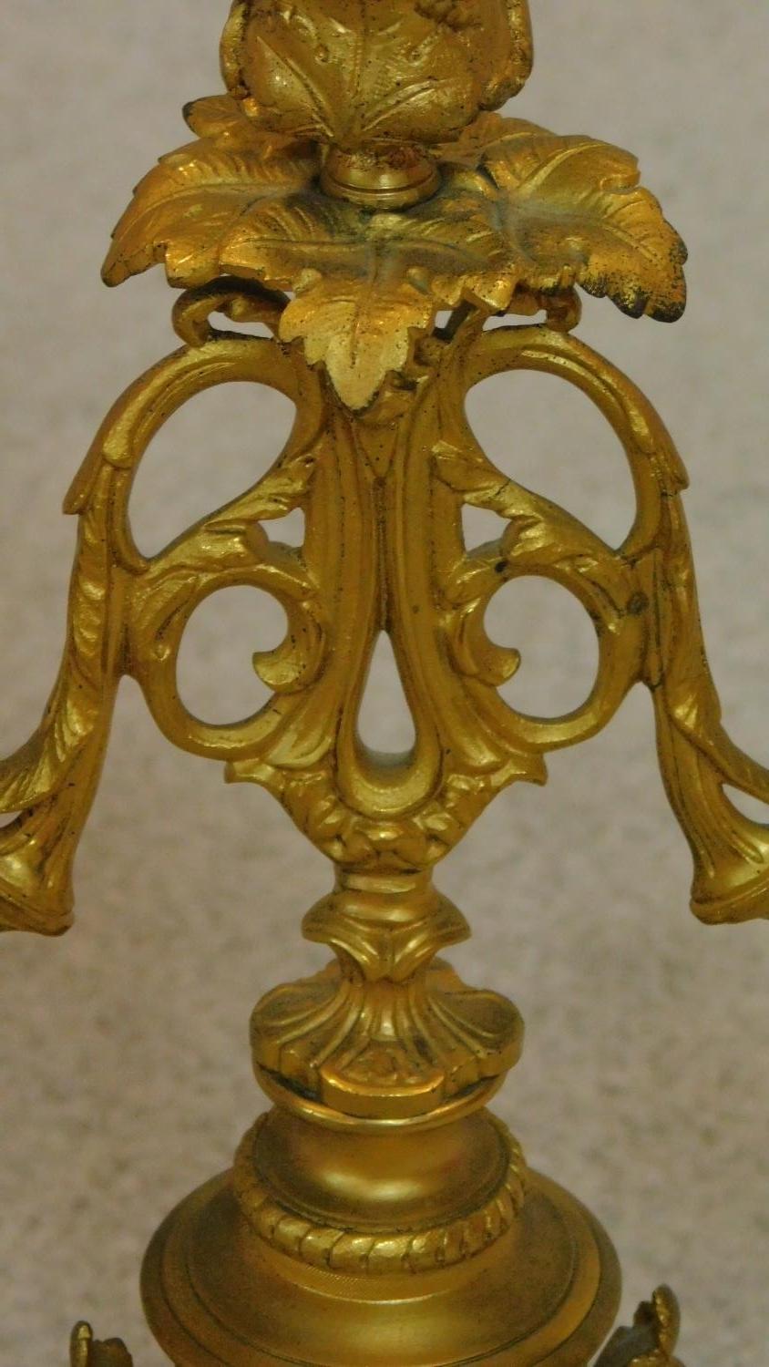 A pair of 19th century Empire style gilt metal three branch candelabra. H.29cm - Image 5 of 5