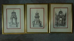 A set of three framed and glazed architectural prints. 57x43