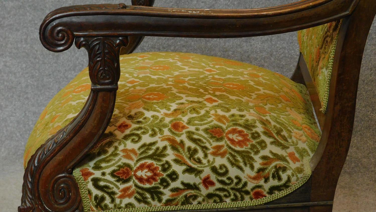 A pair of carved mahogany armchairs on cabriole supports. H.200cm (one back rail is loose) - Image 7 of 10