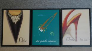 A set of three framed and glazed fashion prints. 42x32cm