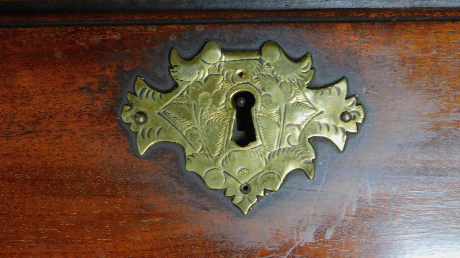 A Georgian mahogany bureau bookcase, the astragal glazed upper section above fall front revealing - Image 9 of 14