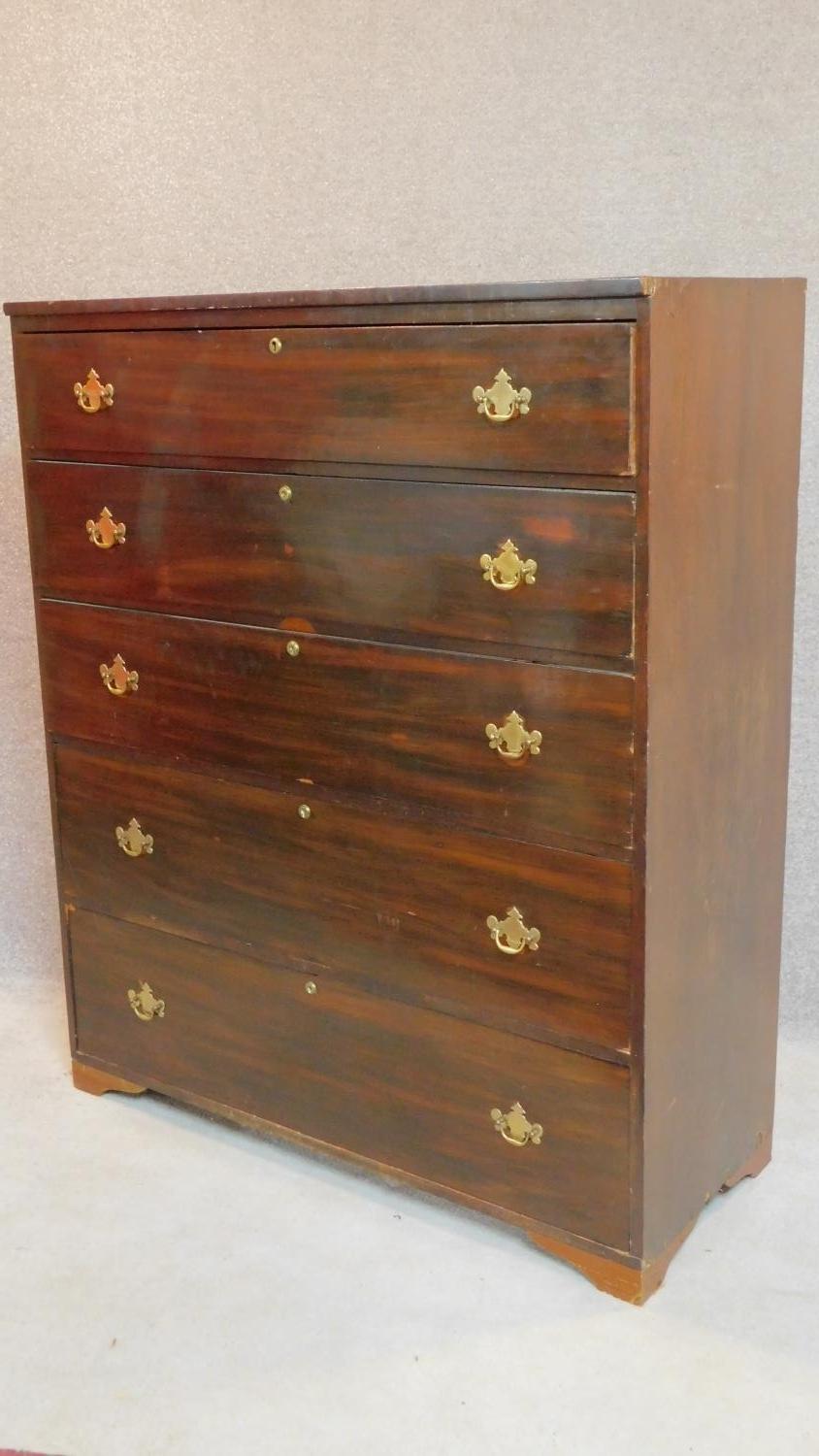 A 19th century mahogany tall chest of five graduating long drawers. 136x114x47cm - Image 3 of 5