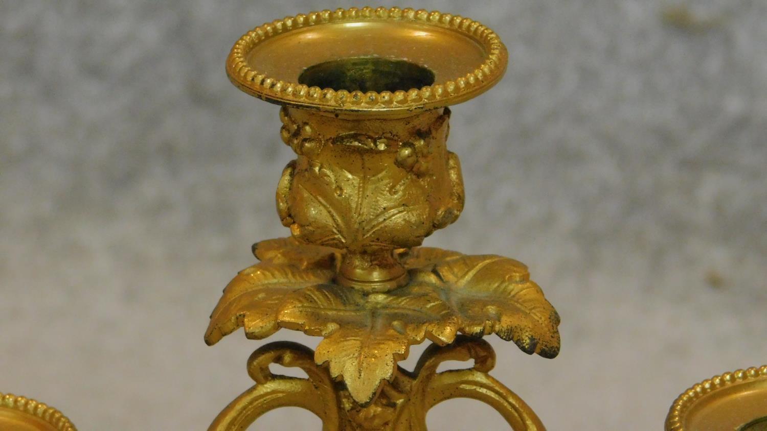 A pair of 19th century Empire style gilt metal three branch candelabra. H.29cm - Image 4 of 5