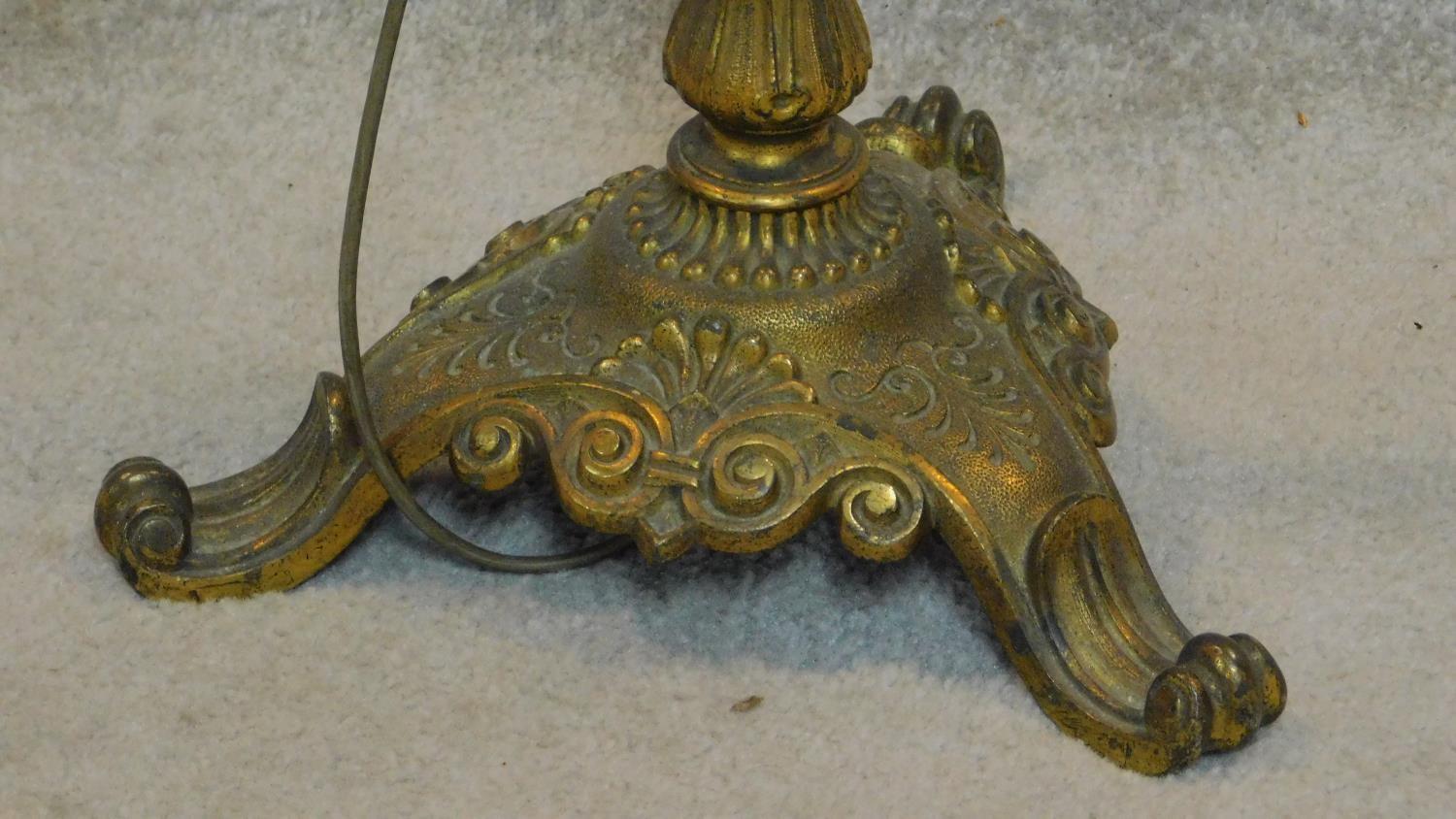 A gilt metal Rococo style standard lamp fitted adjustable glass panel. H.170cm - Image 4 of 9