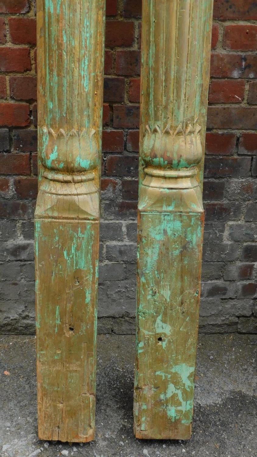 A pair of antique Indian carved, gilded and painted pillars. 209x16cm (largest) - Image 3 of 3